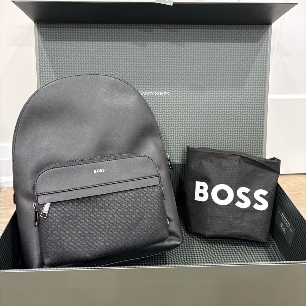 BOSS Zair Leather Monogram Backpack - NEW WITH TAGS